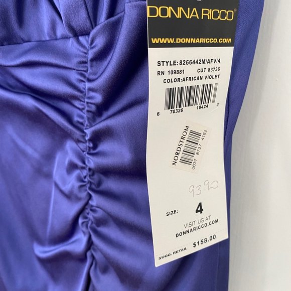 Donna Ricco V Neck Ruched African Violet Cocktail Dress - Picture 3 of 5